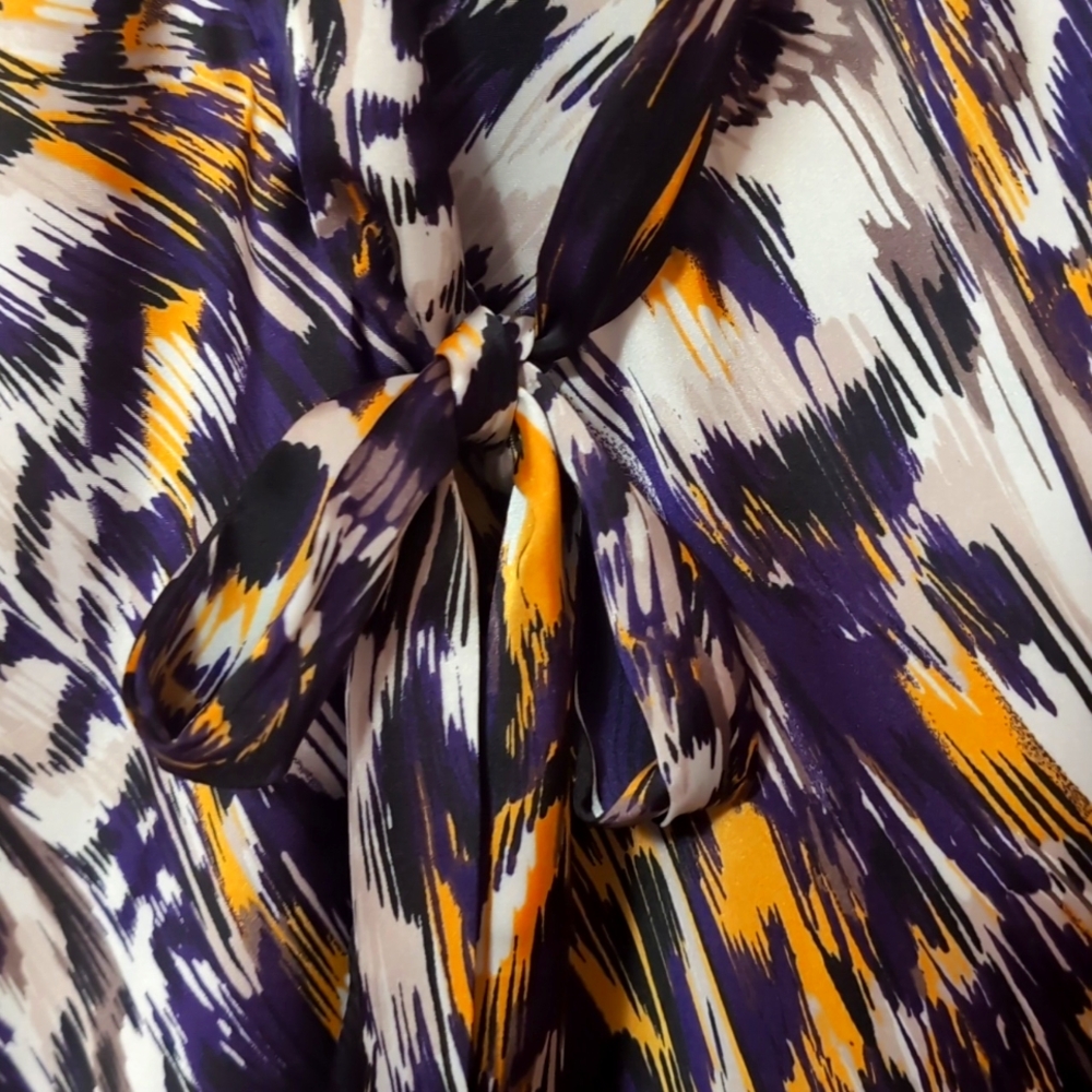 Kasper, Ladies, Purple, Gold, Black & White Blouse with Tie; Size XL - Picture 2 of 6